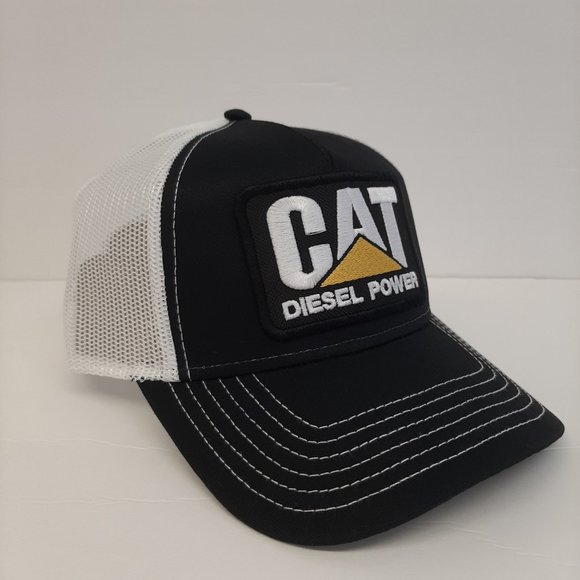 Cat Diesel Hat Embroidered Patch Black Mesh Snapback Low Profile Cap - Picture 3 of 4